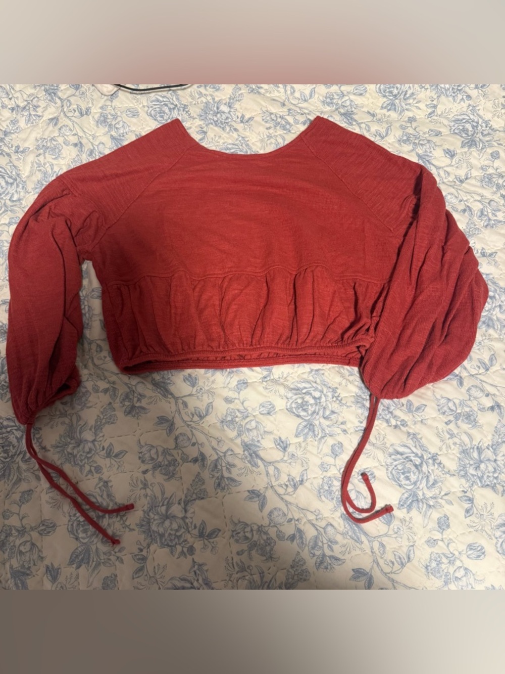 aerie Brick Red Long-Sleeve Cropped Top with Side Ties